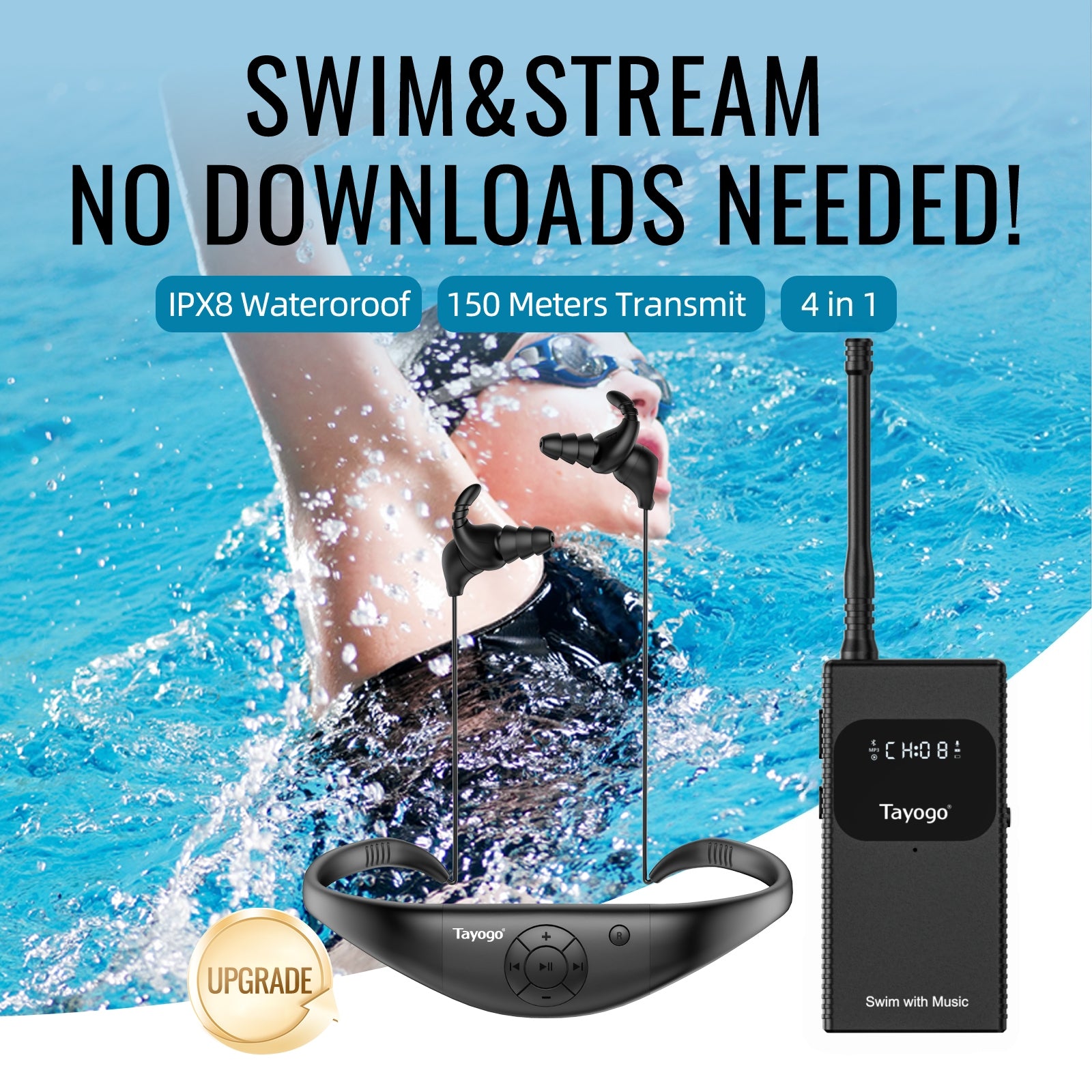 Stream Music Combo - T6 Transmitter + W18 Aquasound Pro Swimming Headphones