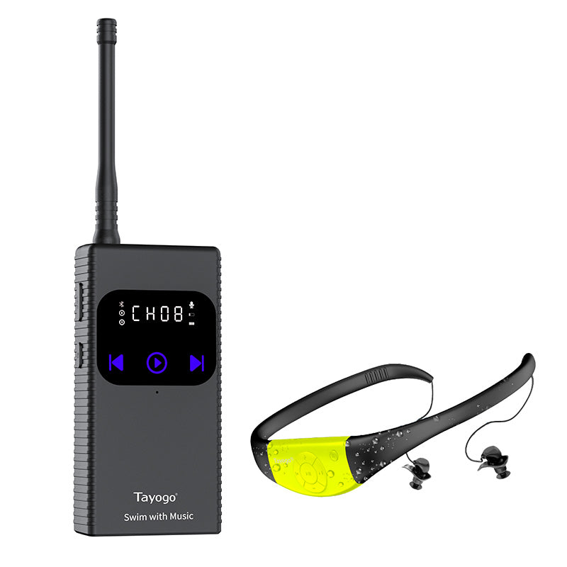 Stream Music Combo - Wireless Transmitter + Waterproof In-Ear Headphones 8GB Memory Mp3 Player & Receiver