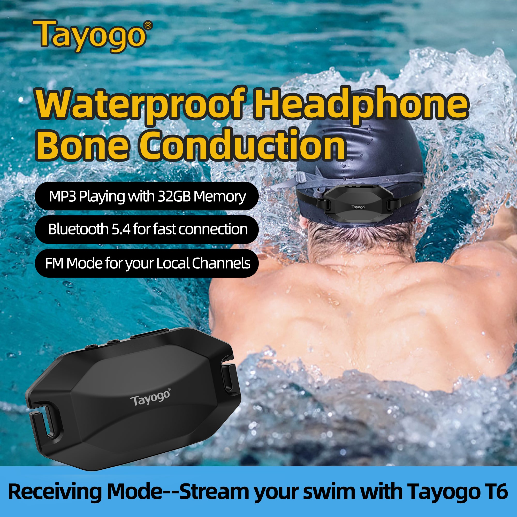 Tayogo T6 + W24 Rock Pro Stream Swimming Combo | Bone Conduction Headphones for Spotify & Audible