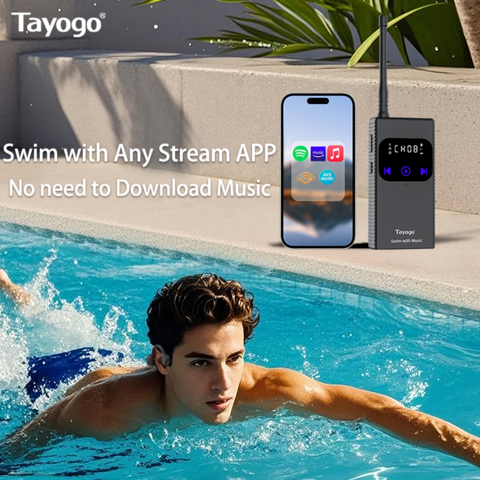 Stream Music Combo - Wireless Transmitter + Waterproof Bone Conduction Headphones Bluetooth & Receiver(Sport Version)