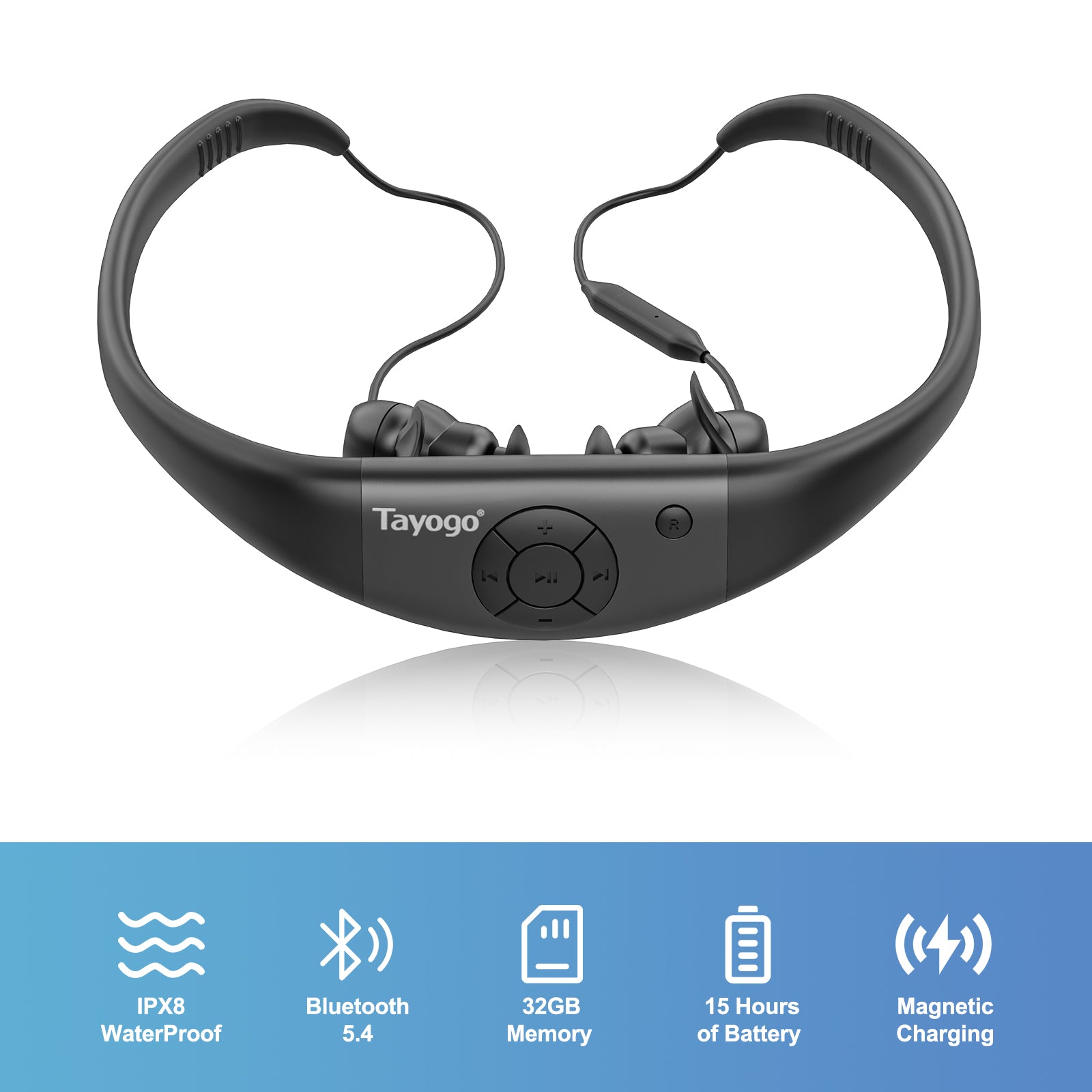 Tayogo W18 Waterproof Swimming Headphones with Bluetooth 5.4 and 32GB MP3 Player