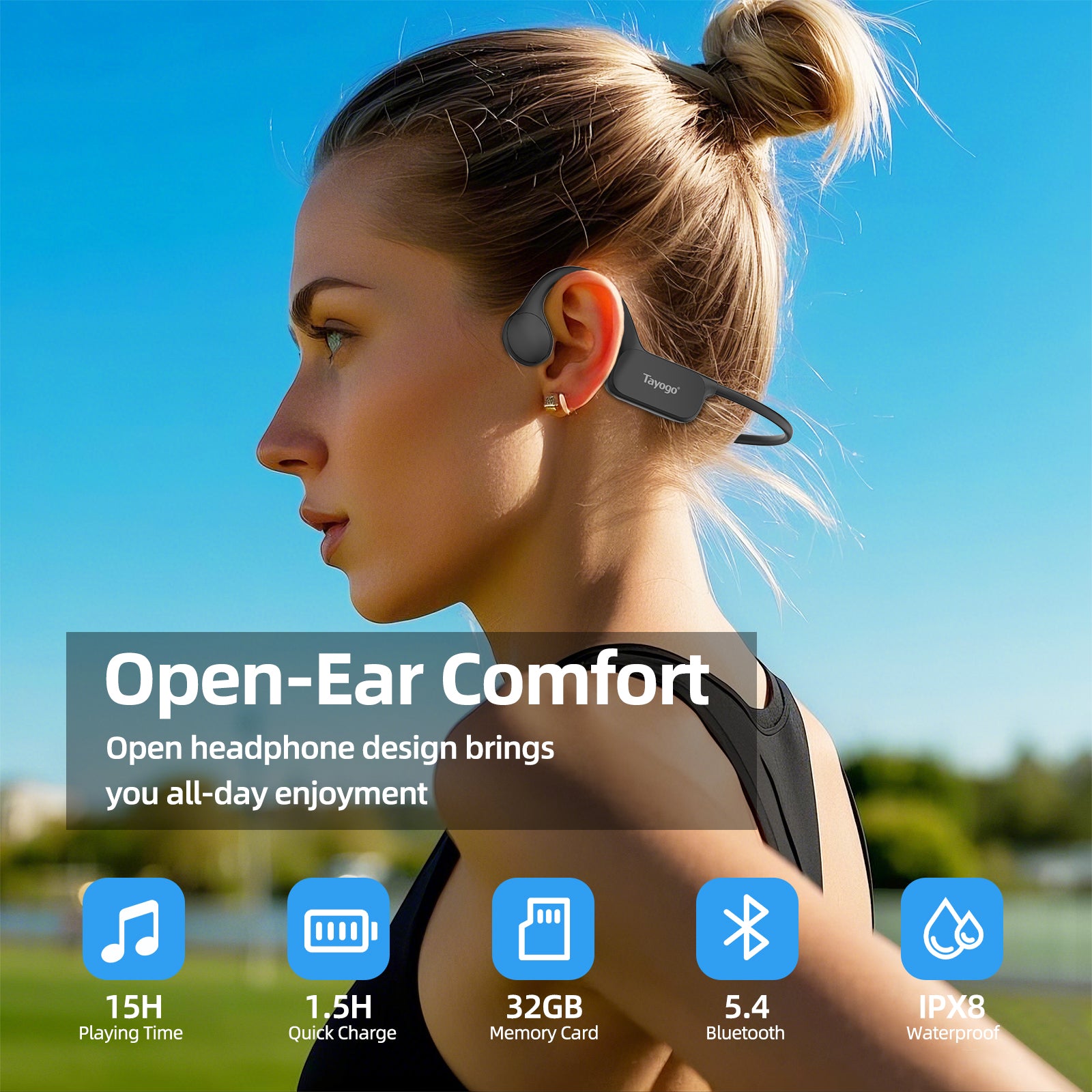 Tayogo W26 Waterproof Bone Conduction Headphone Bluetooth +32GB of MP3 Player