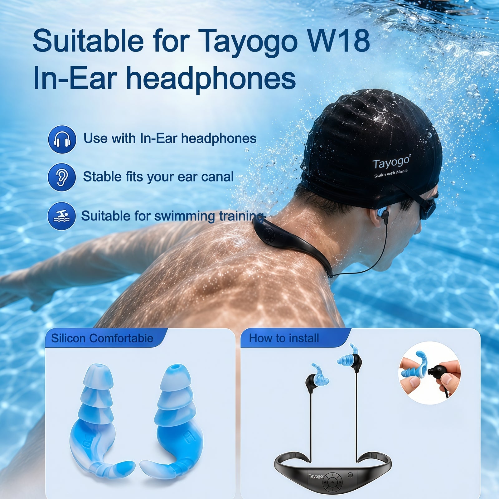 Ear Tips Replacement for Tayogo Waterproof Headphones W18, W16