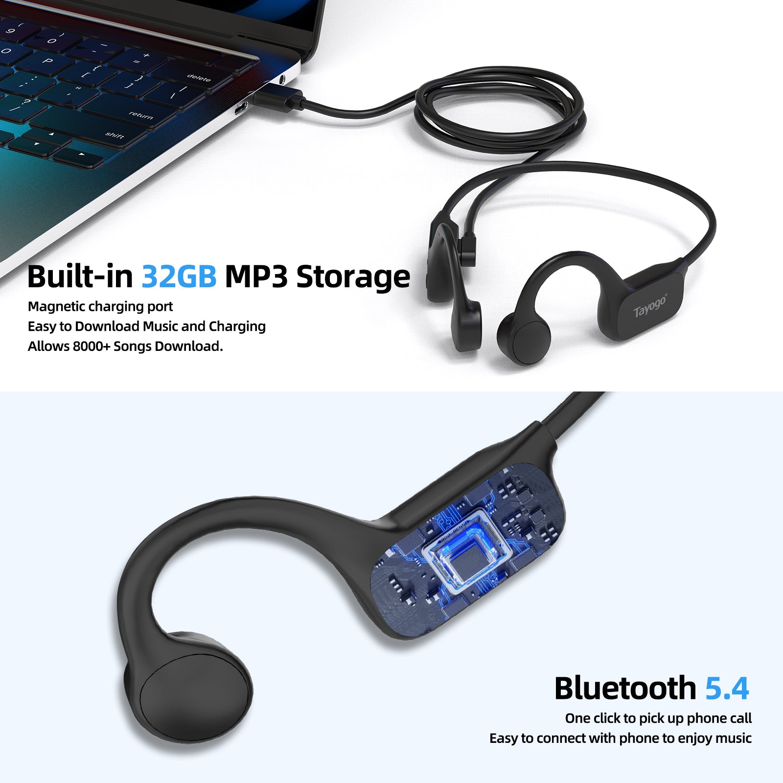 Tayogo W26 Waterproof Bone Conduction Headphone Bluetooth +32GB of MP3 Player