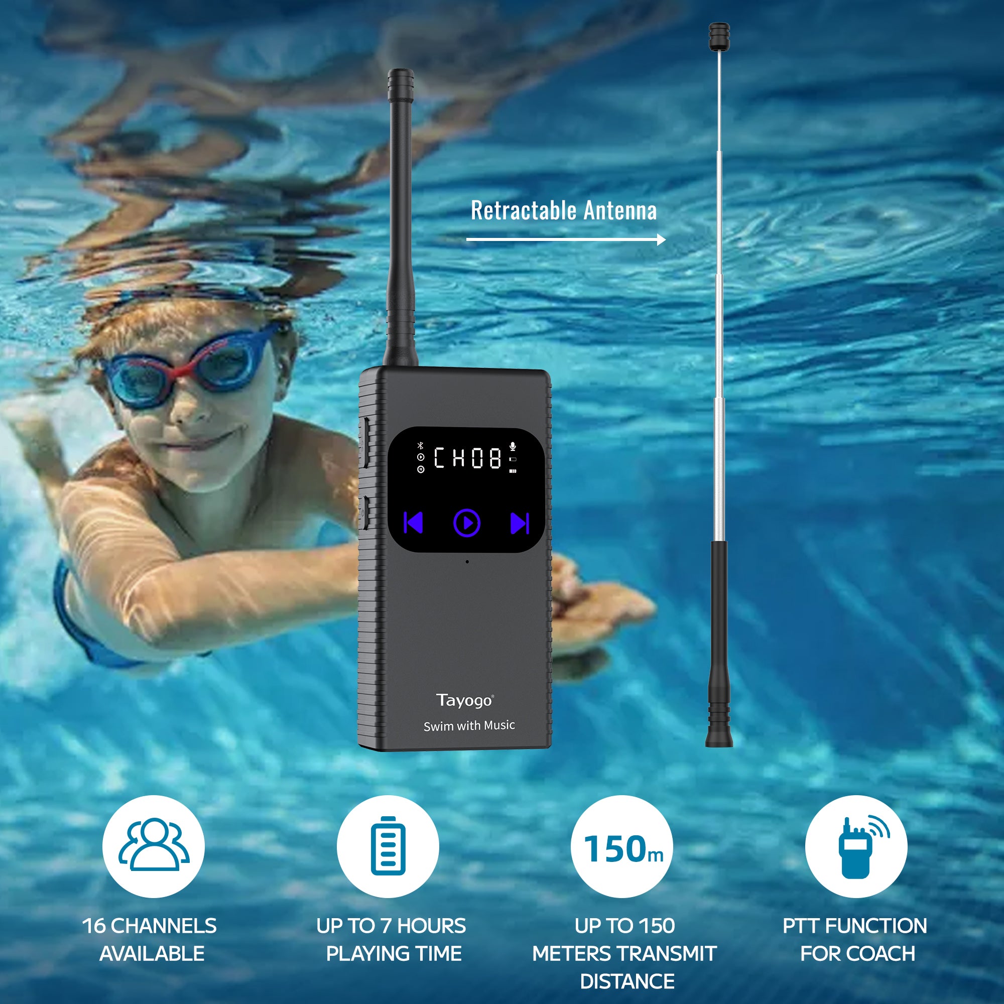 Stream Music Combo - Wireless Transmitter + Waterproof In-Ear Headphones 8GB Memory Mp3 Player & Receiver