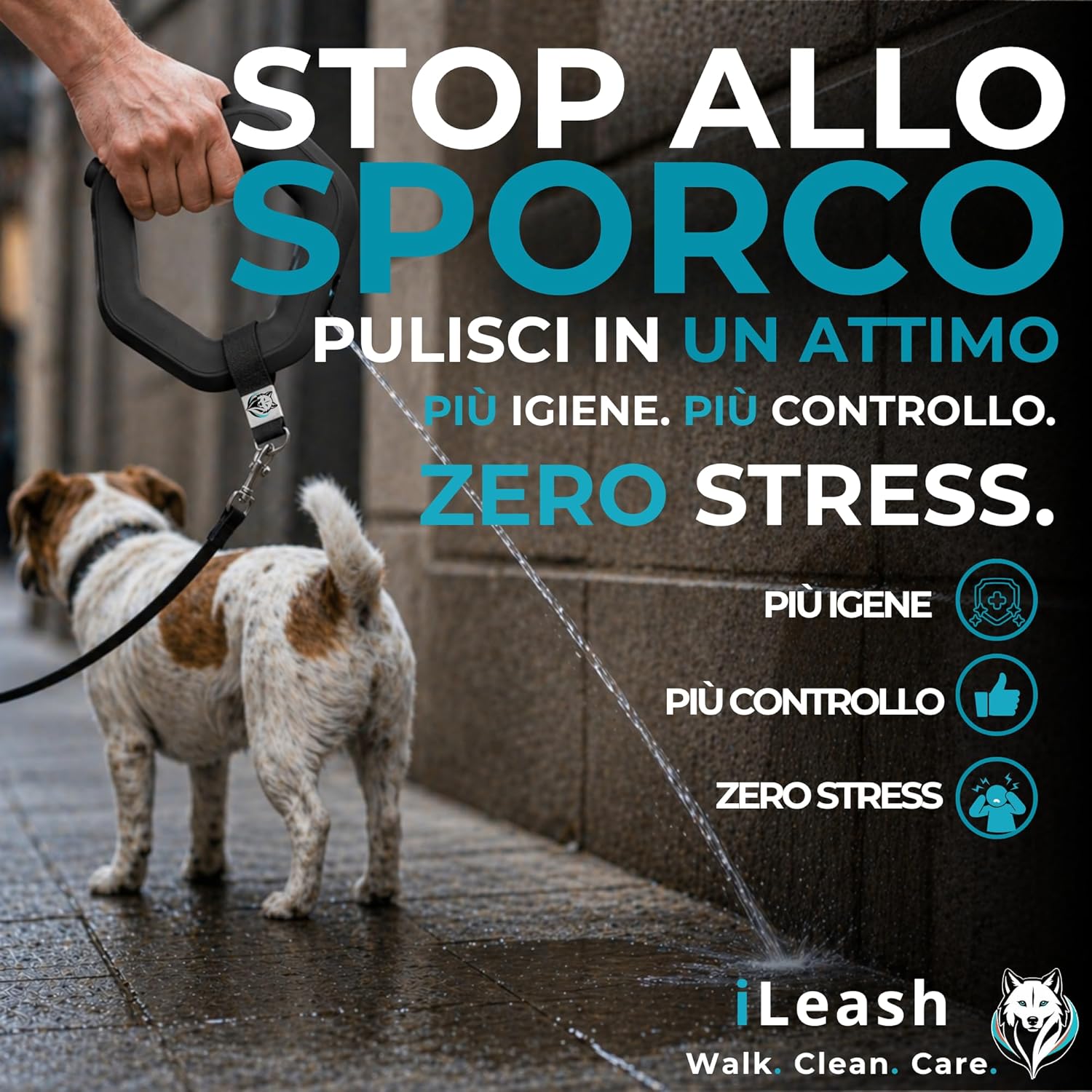 Dog Leash with Built-in Sprayer – Instantly Rinse Dog Pee During Walks, 85ml Water Tank, Rope Leash Included, No Water Bottles Needed, Patented Solution