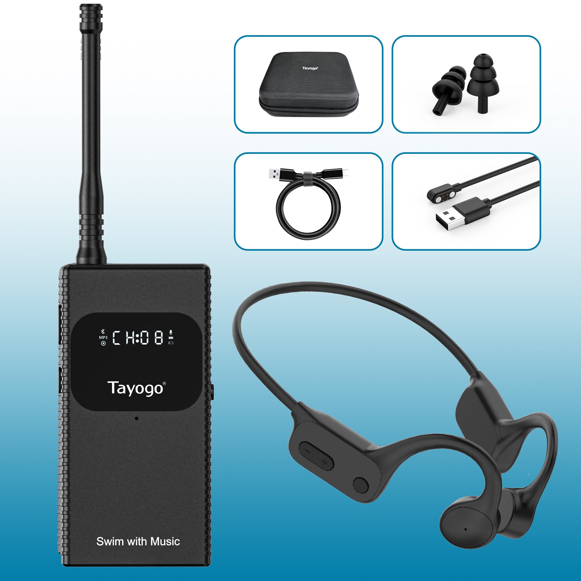 Stream Music Combo - T6 Transmitter + W25 Bone Conduction Waterproof Headphones