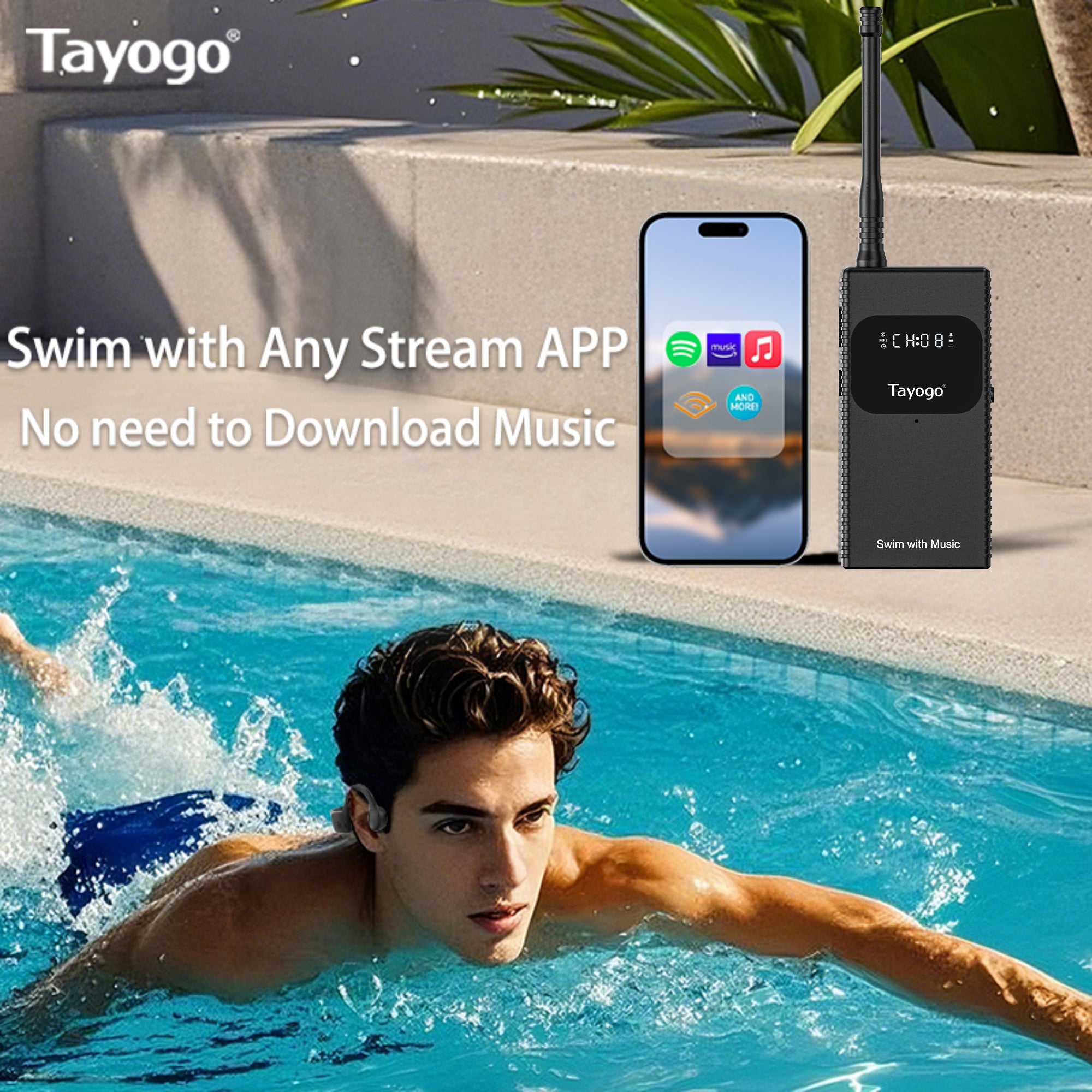 Stream Music Combo - T6 Transmitter + W25 Bone Conduction Waterproof Headphones