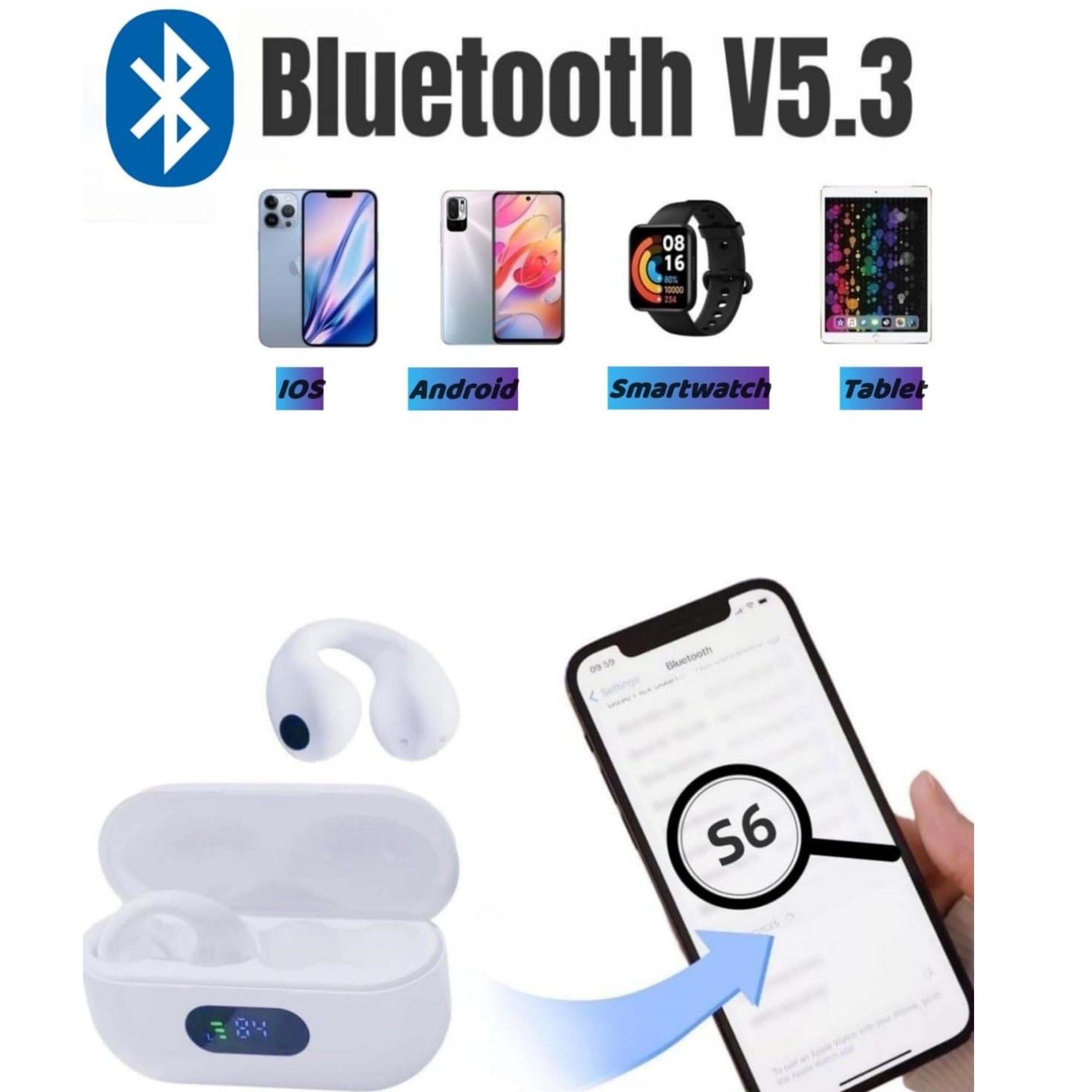 Tayogo S6 Ear Clip-On Bluetooth Open Ear Headphones