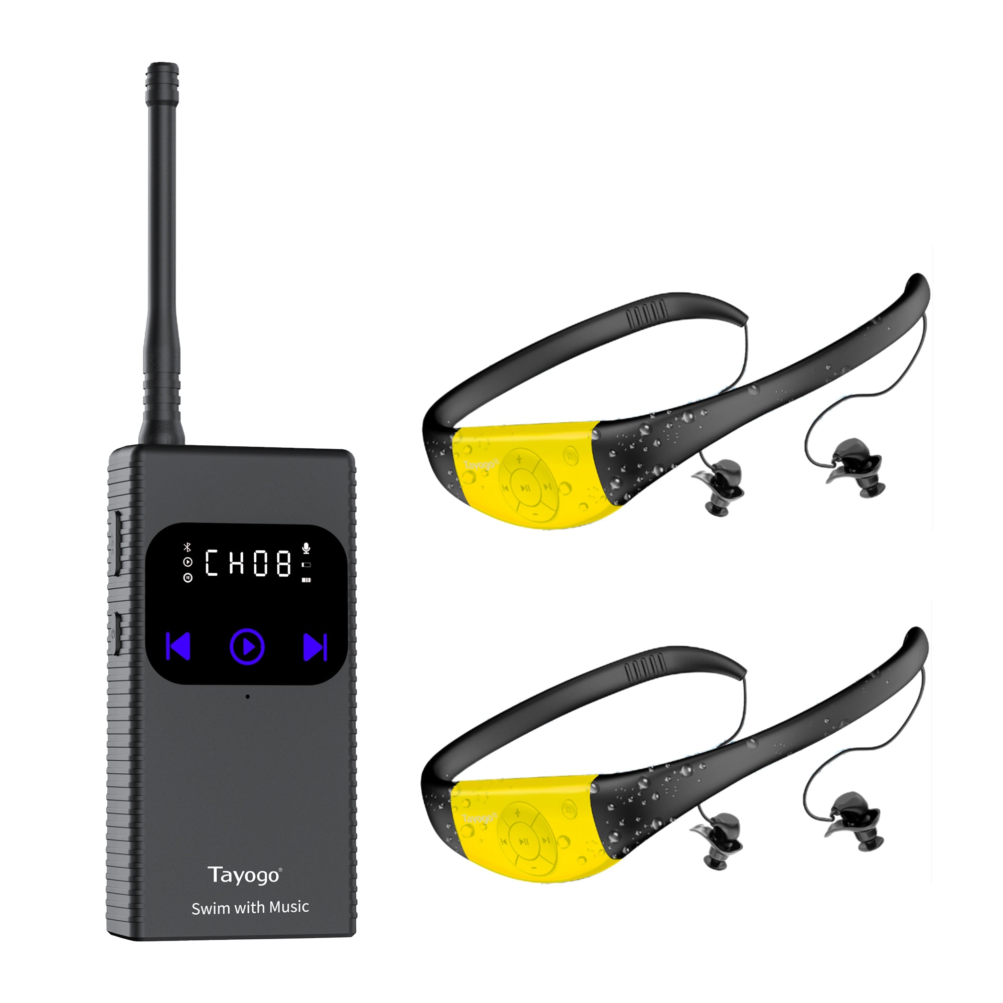 Stream Music Combo - Wireless Transmitter + Waterproof In-Ear Headphones 8GB Memory Mp3 Player & Receiver