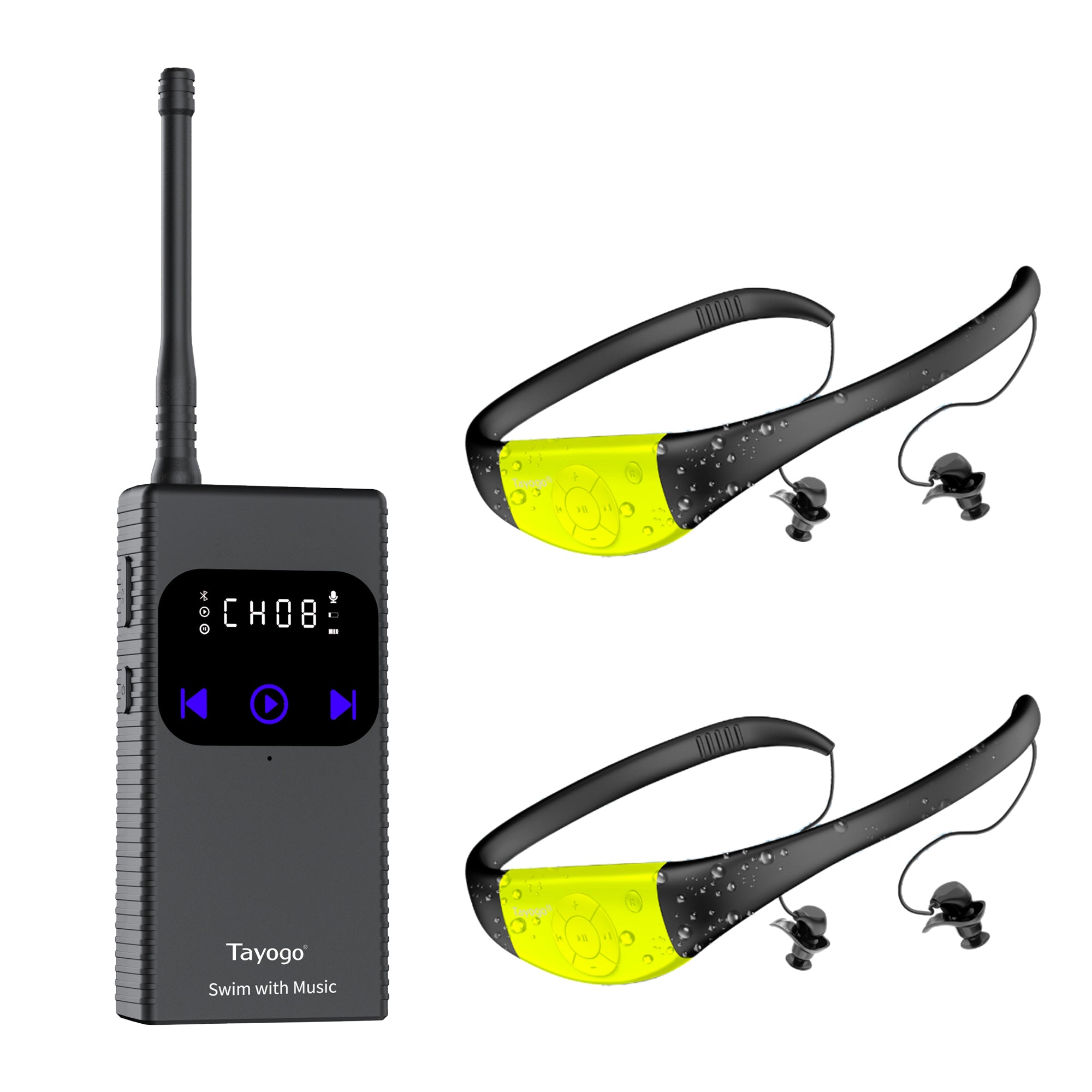 Stream Music Combo - Wireless Transmitter + Waterproof In-Ear Headphones 8GB Memory Mp3 Player & Receiver