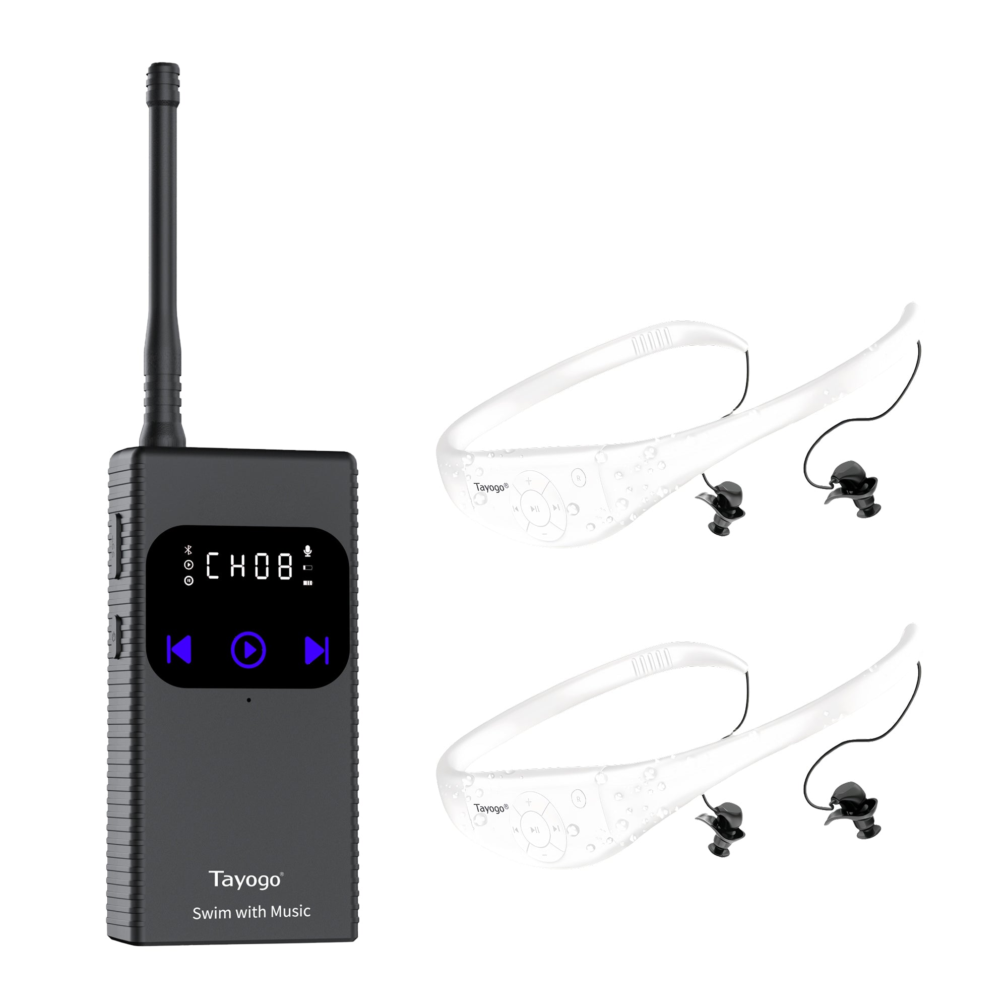 Stream Music Combo - Wireless Transmitter + Waterproof In-Ear Headphones 8GB Memory Mp3 Player & Receiver
