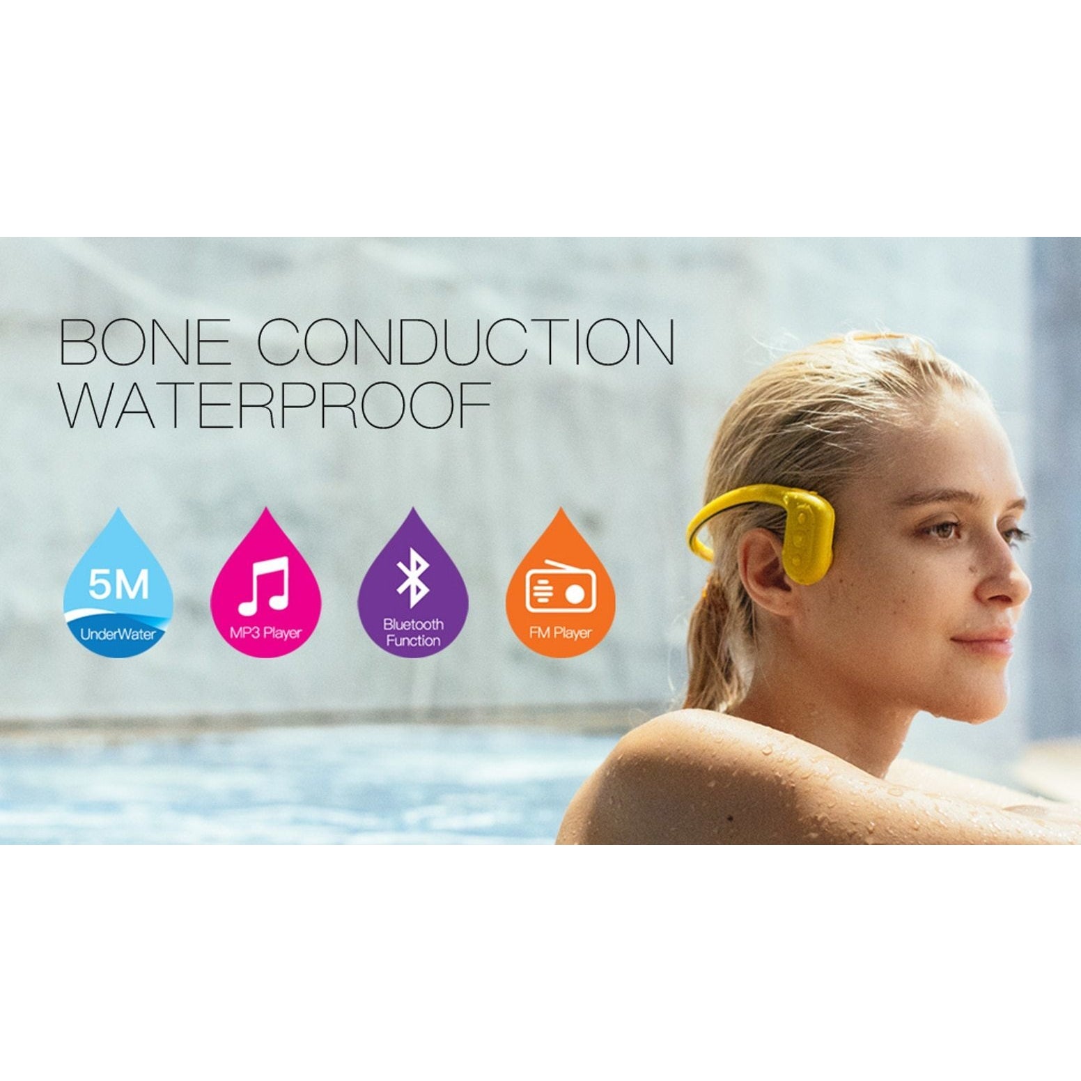 Tayogo IPX8 MP3 Bone Conduction Waterproof Headphone FM - waterpoof mp3 player;swimming headphone;bone conduction headphone;bone conduction bluetooth;tayogo