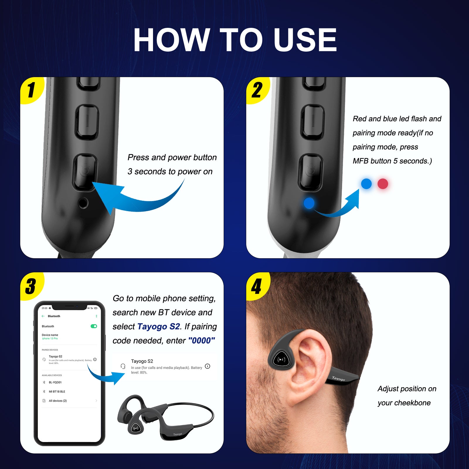 Bone Conduction Bluetooth Headphone for Sports-S2