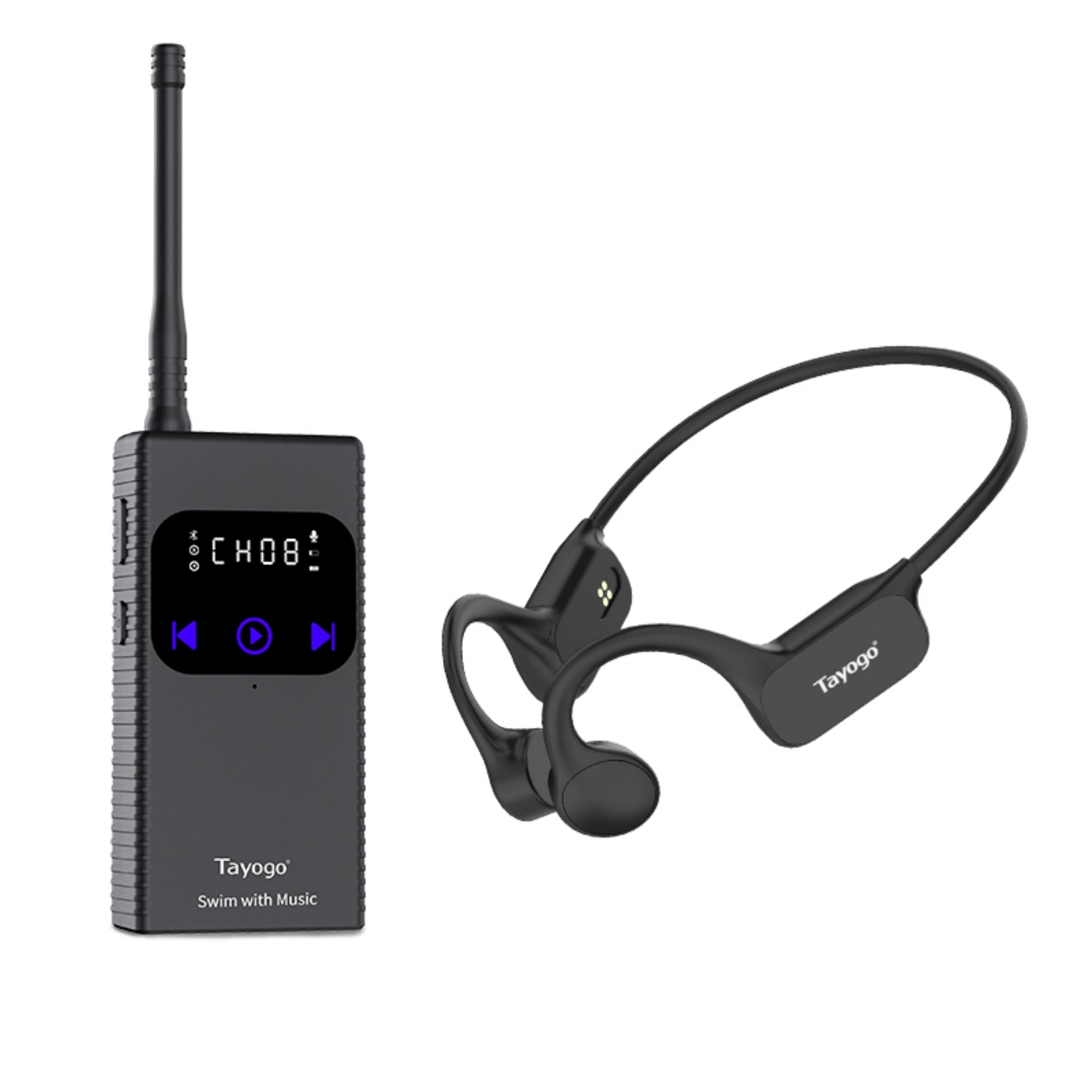 Stream Music Combo - Wireless Transmitter + Waterproof  Bone Conduction Headphones Bluetooth & Receiver(Plastic Version)