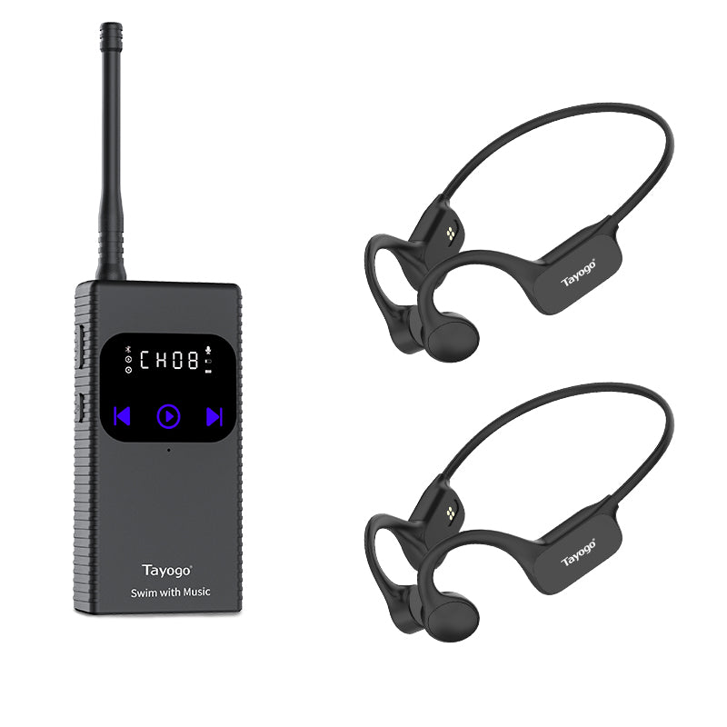 Stream Music Combo - Wireless Transmitter + Waterproof  Bone Conduction Headphones Bluetooth & Receiver(Plastic Version)