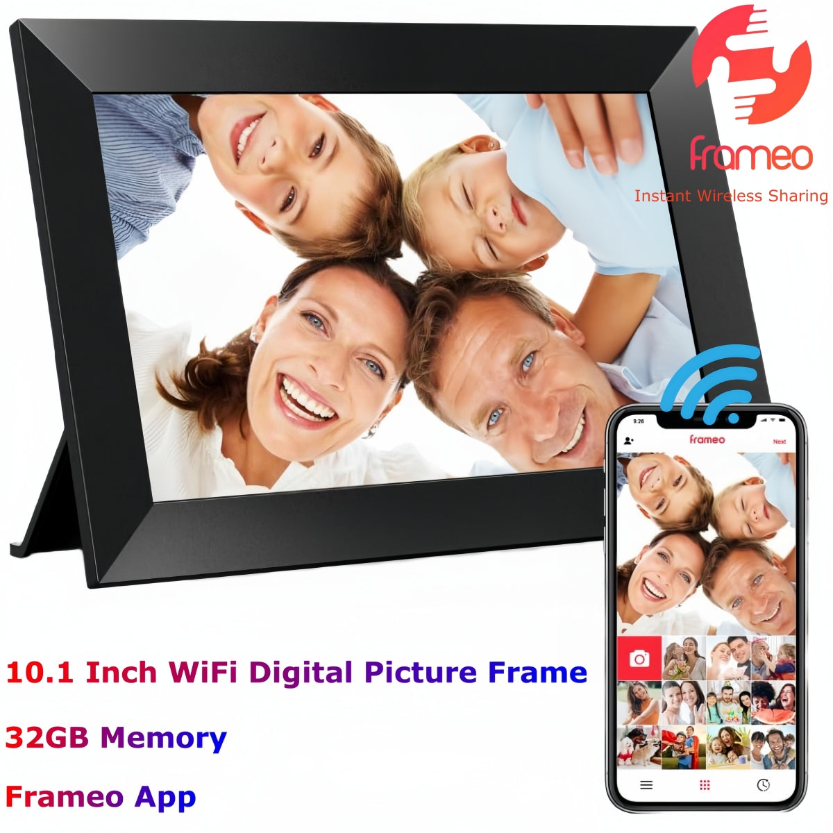 Frameo 10.1 Inch WiFi Digital Picture Frame, 1280x800 HD IPS Touch Screen Photo Frame Electronic, 32GB Memory, Auto-Rotate, Wall Mountable, Share Photos/Videos Instantly via Frameo App from Anywhere