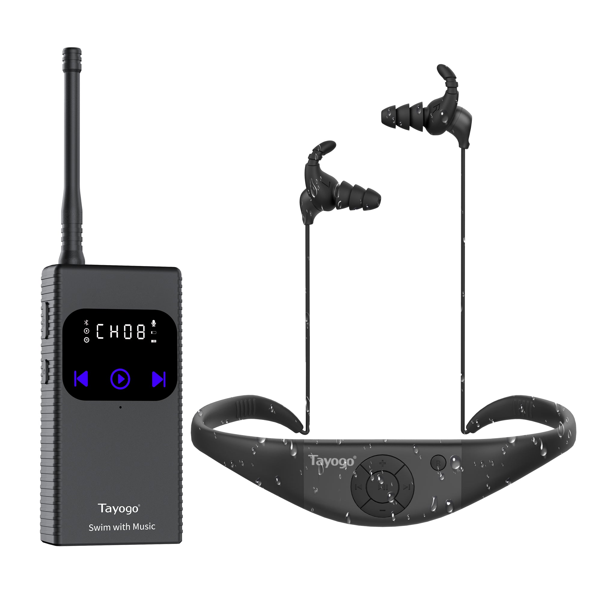 Stream Music Combo - Tayogo T6+W18 Swim Music Combo – Waterproof Swimming MP3 Player + Bluetooth Transmitter | No Need to Download Music, Support Spotify, Swim with Your Stream APP