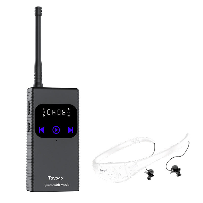 Wireless Transmitter + Waterproof In-Ear Headphones 8GB Memory Mp3 Player &  Receiver