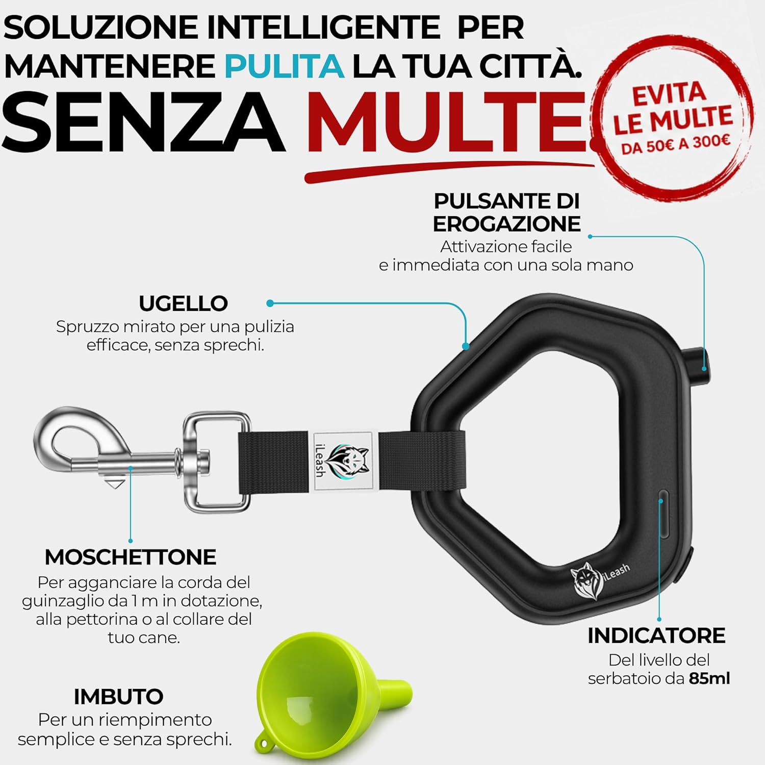 Dog Leash with Built-in Sprayer – Instantly Rinse Dog Pee During Walks, 85ml Water Tank, Rope Leash Included, No Water Bottles Needed, Patented Solution