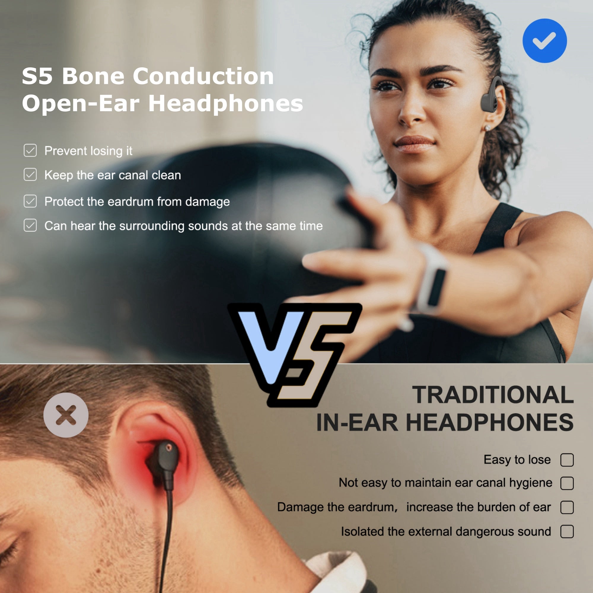 Tayogo S5 Bone Conduction Open Ear Headphones With bluetooth & 8GB Memory