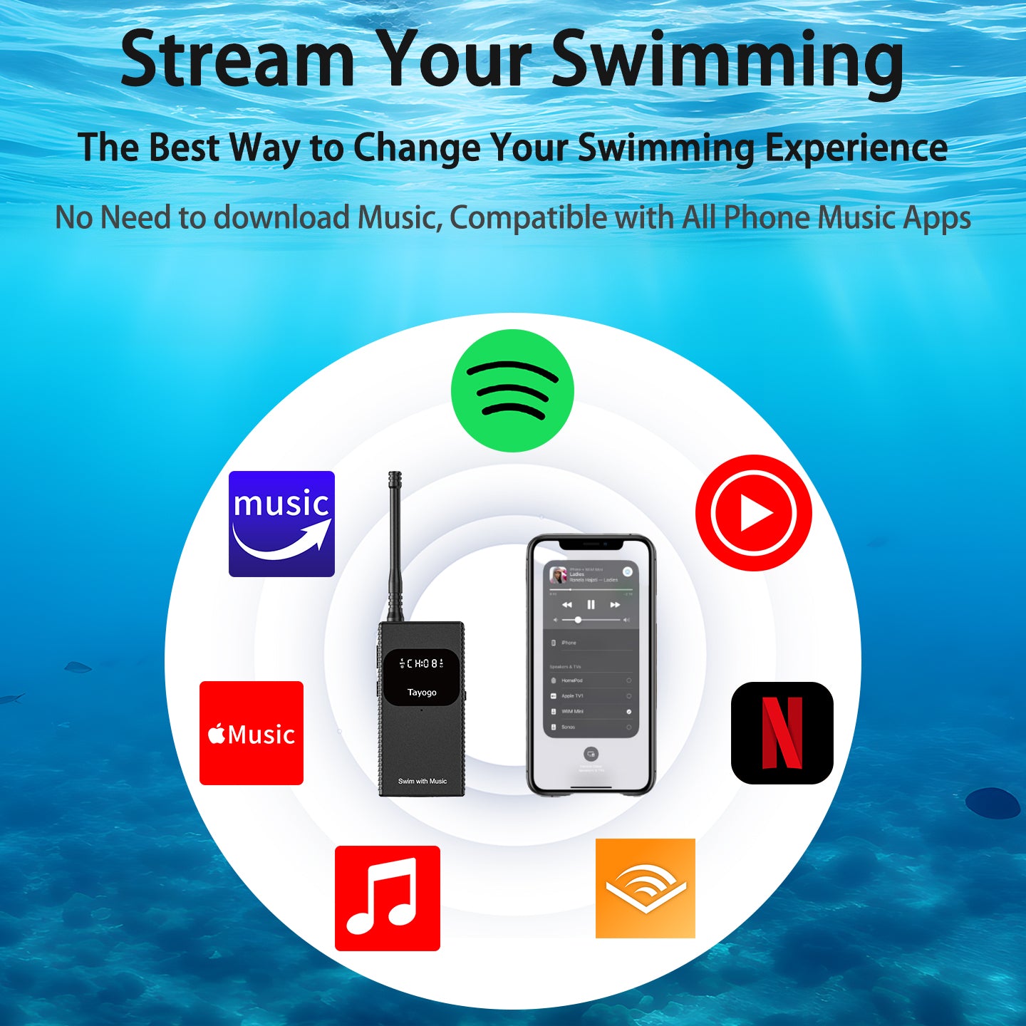 Tayogo T6 Wireless Music Transmiter & Swimming Coach Communicator