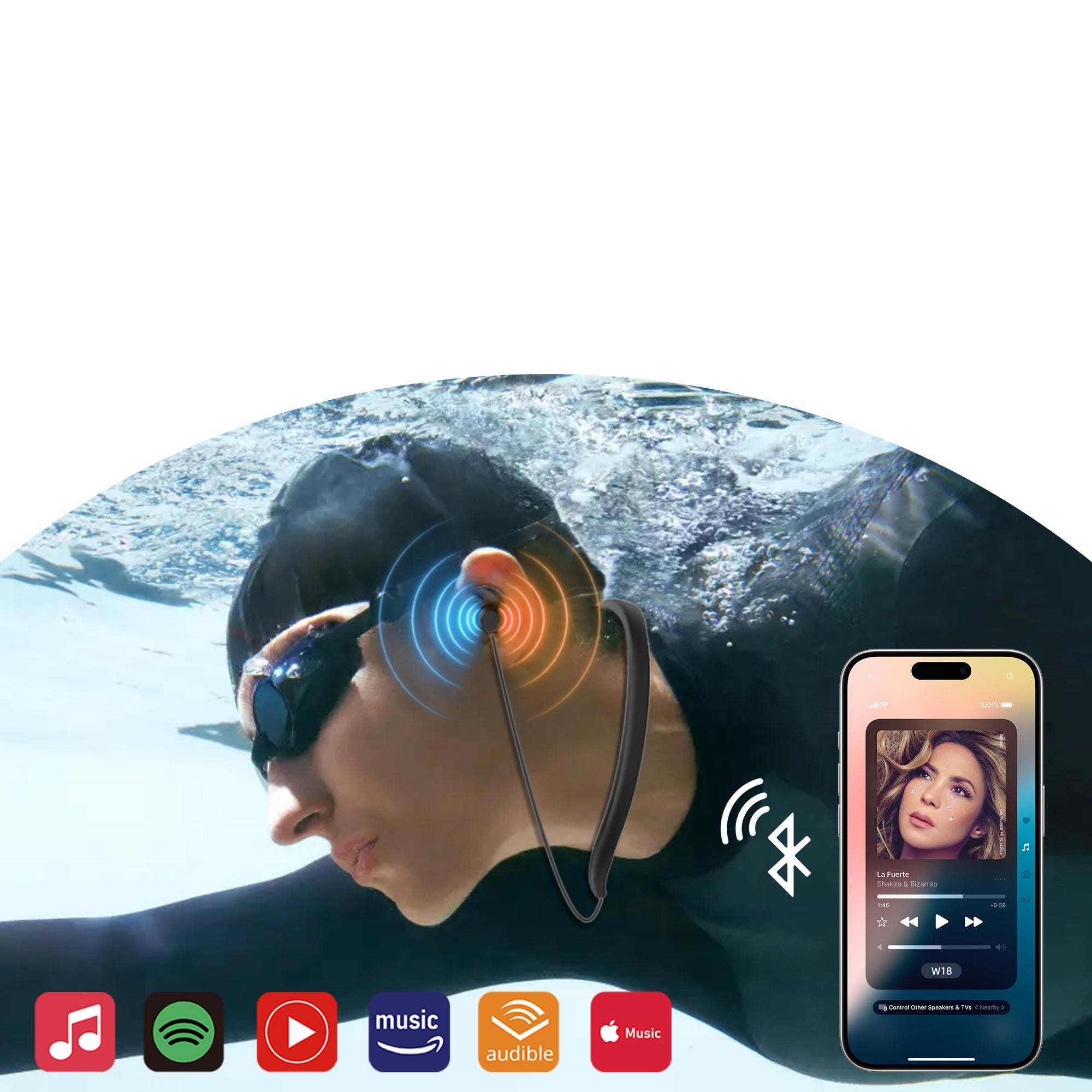 Stream Music Combo - T6 Transmitter + W18 Aquasound Pro Swimming Headphones