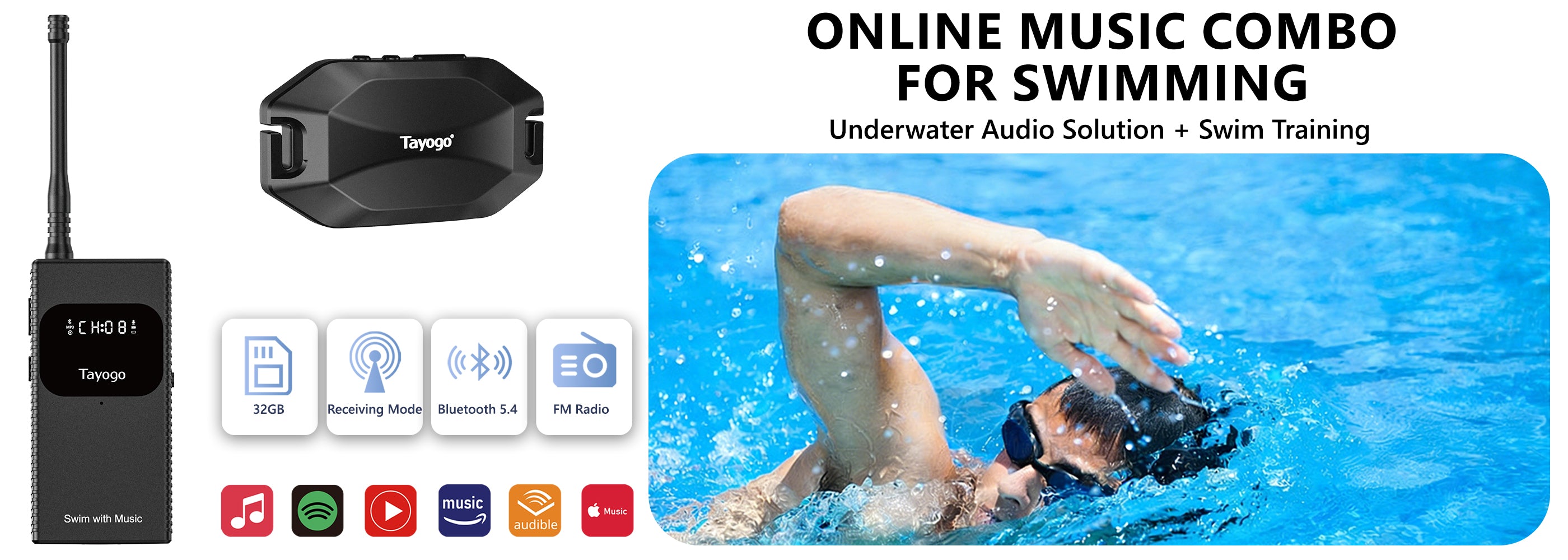 タヨゴ |水泳用のプロフェッショナル防水 MP3 プレーヤー