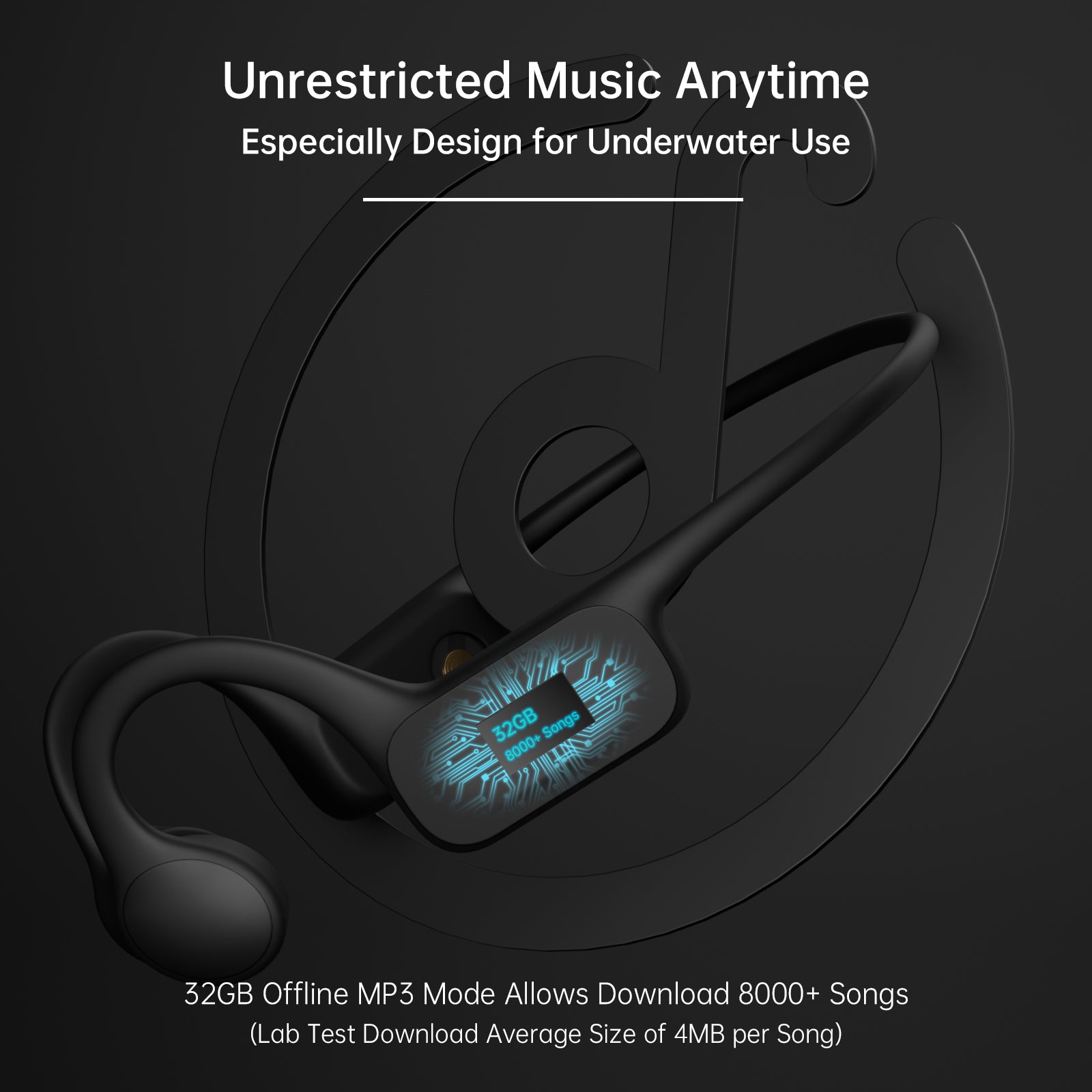 Tayogo Waterproof Bone Conduction Headphones Swimming MP3 Player,Bluetooth 5.4, 32GB Memory