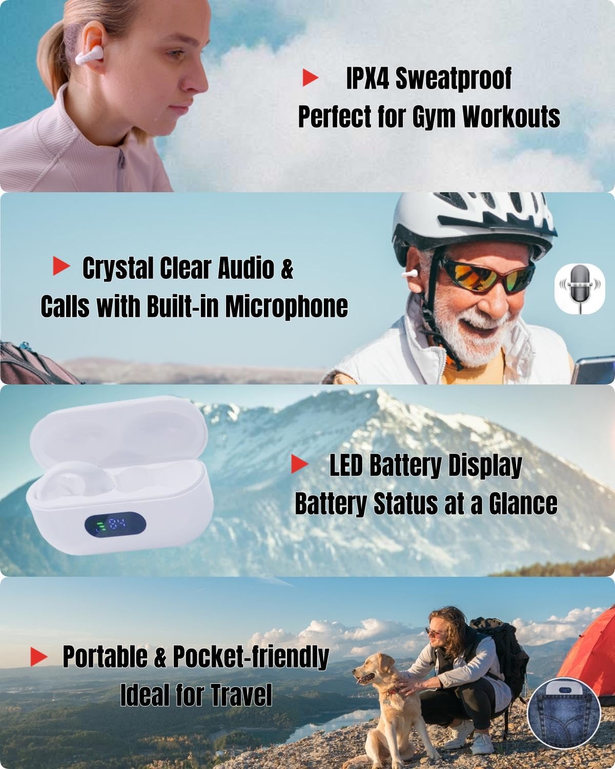 Clip-On Open Ear Headphones Wireless Bluetooth 5.3 Earbuds,Ear Clip Earbuds 80 Hours Playtime with Charging Case,IPX4 Waterproof Earphones Sport Cycling Running Work