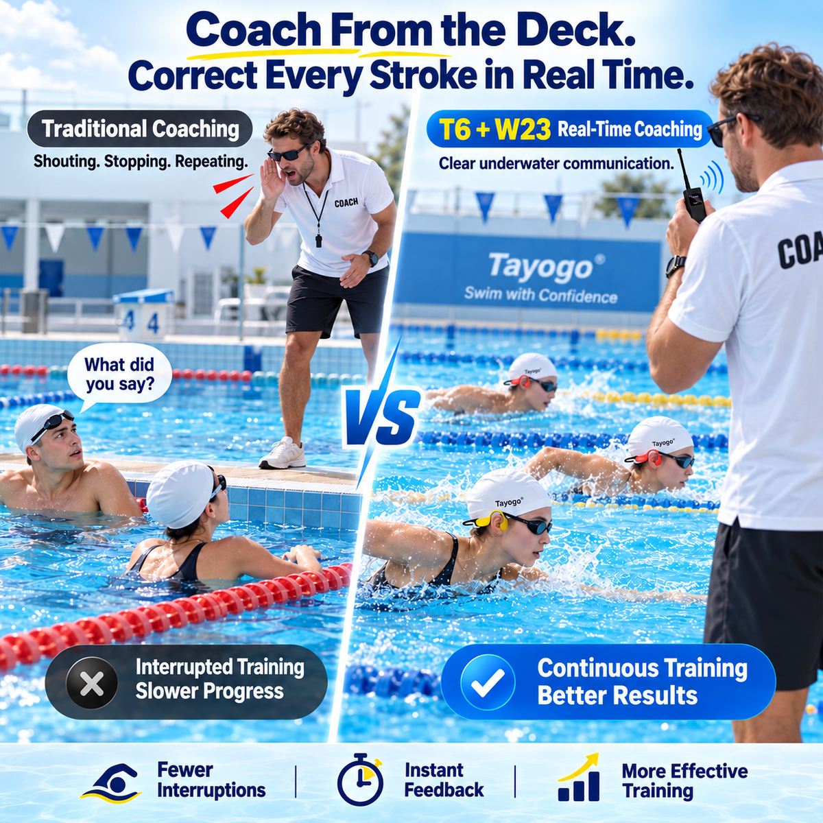 Tayogo T6 + W23 Swim Coach Communicator | Real-Time FM Coaching System