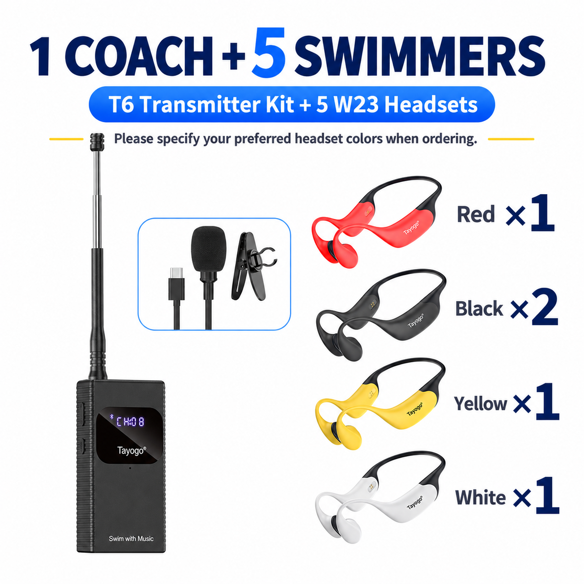 Tayogo T6 + W23 Swim Coach Communicator | Real-Time FM Coaching System