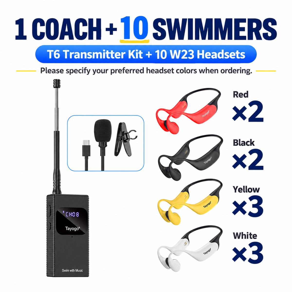 Tayogo T6 + W23 Swim Coach Communicator | Real-Time FM Coaching System