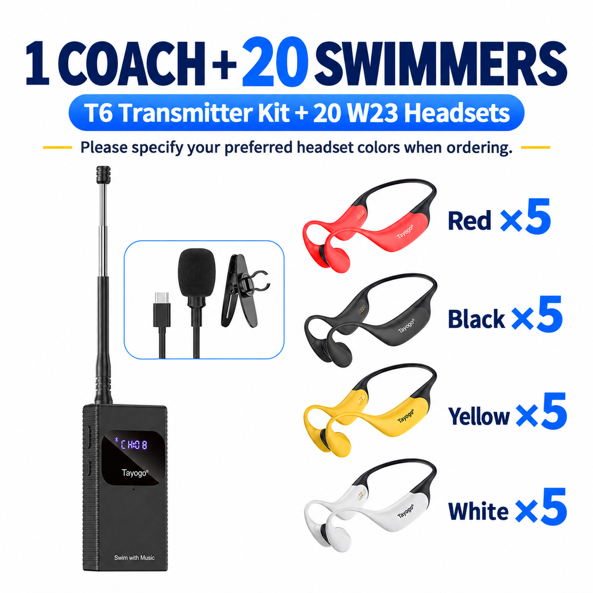 Tayogo T6 + W23 Swim Coach Communicator | Real-Time FM Coaching System