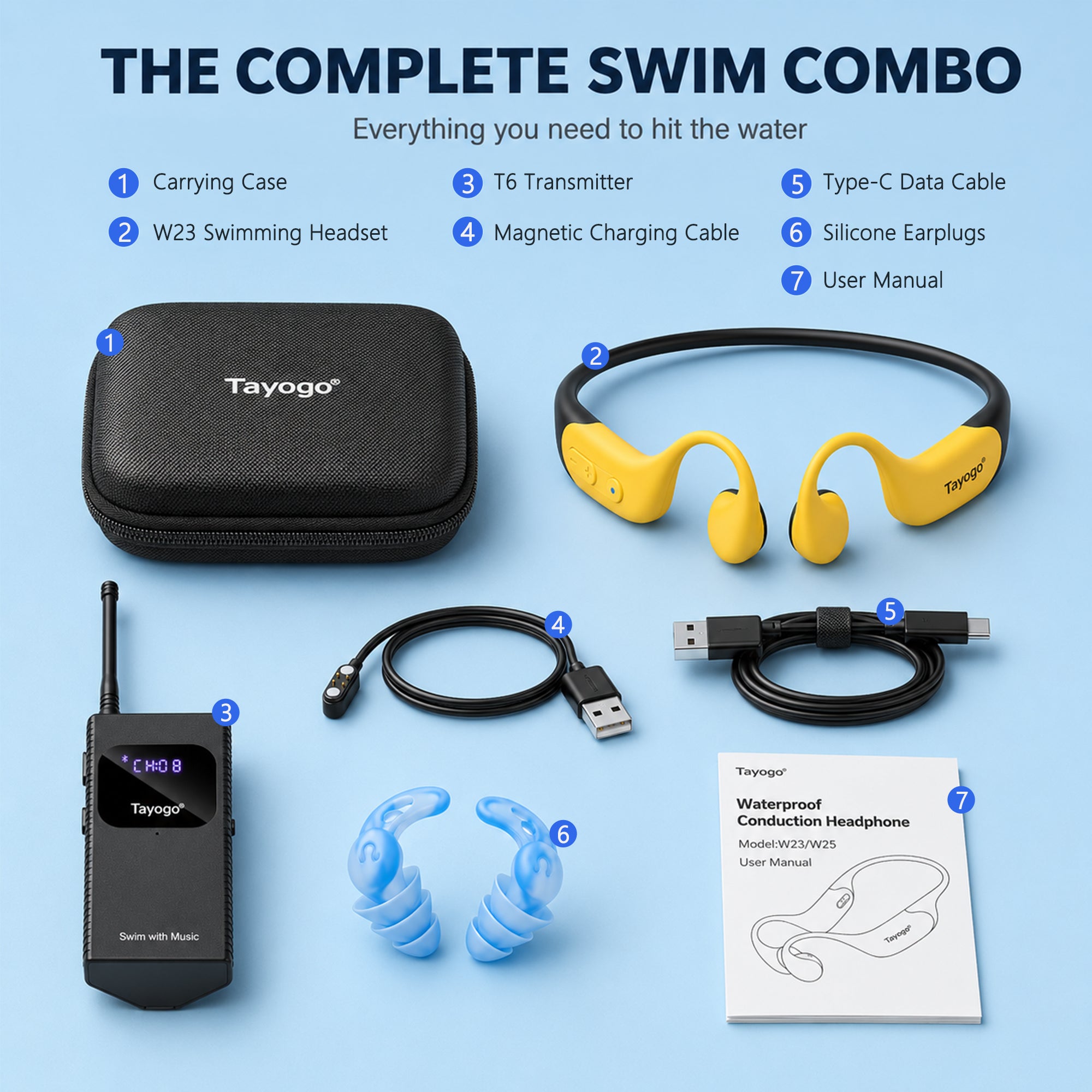Stream Music Combo - T6 Transmitter + W23 Aquasonic Elite Bone Conduction Swimming Headphones