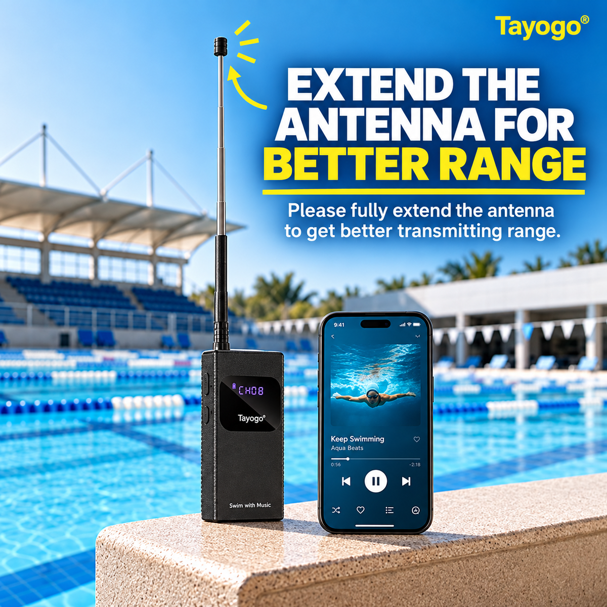 Tayogo T6 StreamPort FM Transmitter for Swimming Audio & Coaching