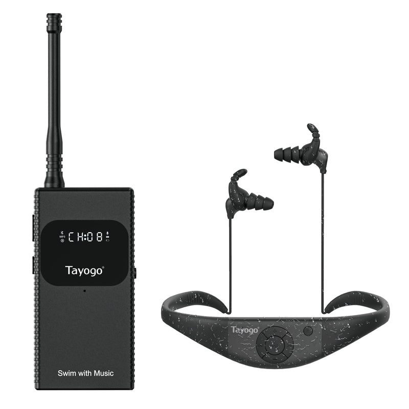 Tayogo T6 transmitter and W18 lightweight in-ear swimming headphones combo for pool streaming