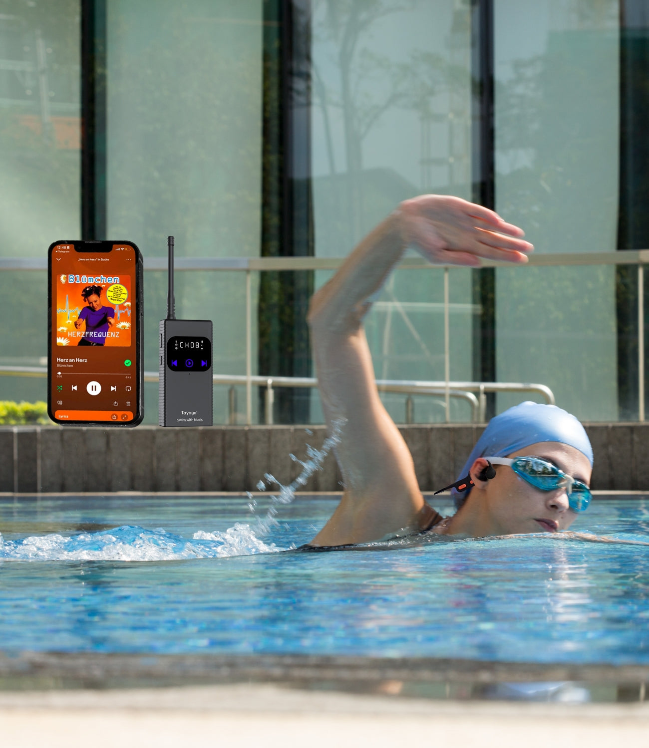 Wireless Swimming Music Package, Swim with your Stream Music