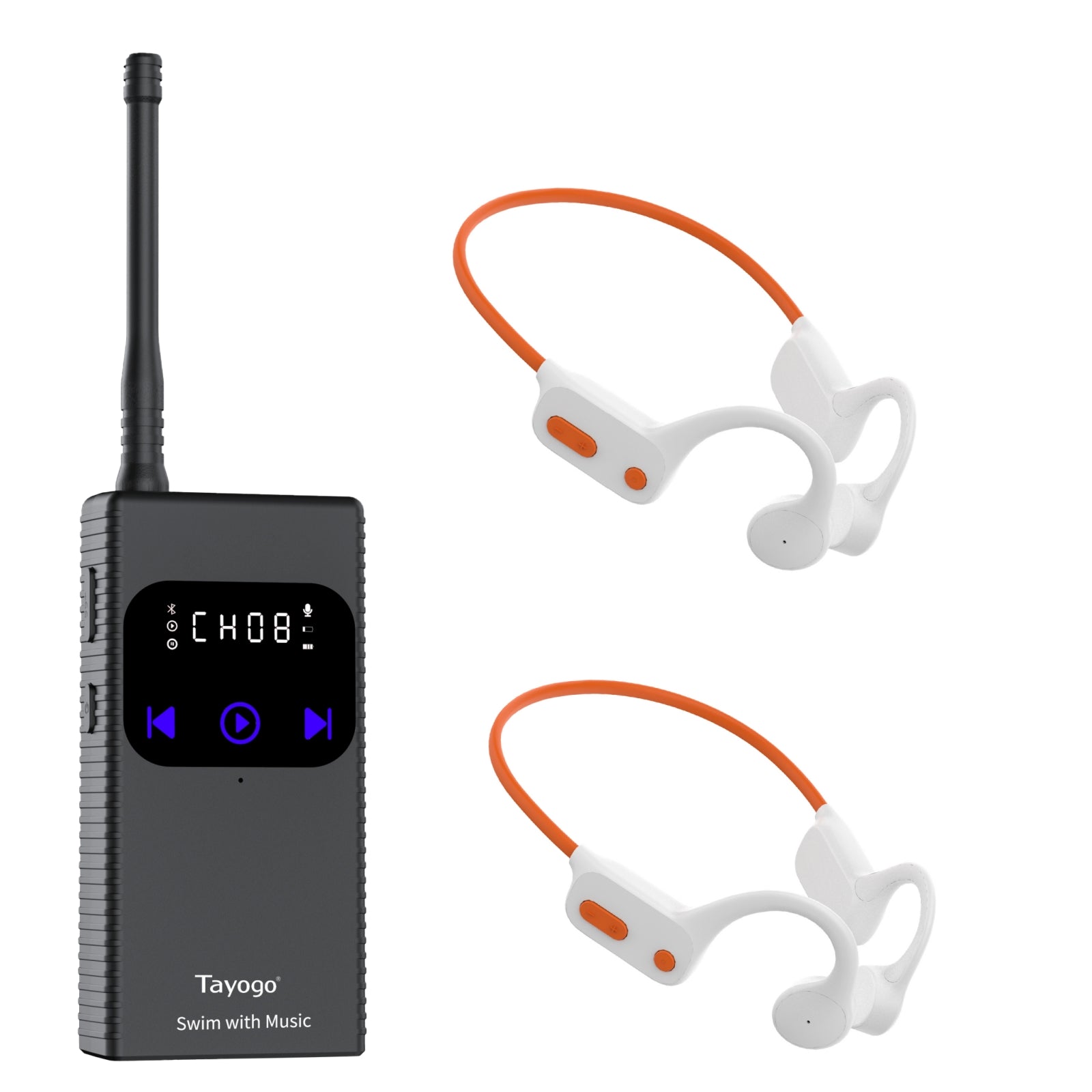 Stream Music Combo - Wireless Transmitter + Waterproof  Bone Conduction Headphones Bluetooth & Receiver(Plastic Version)