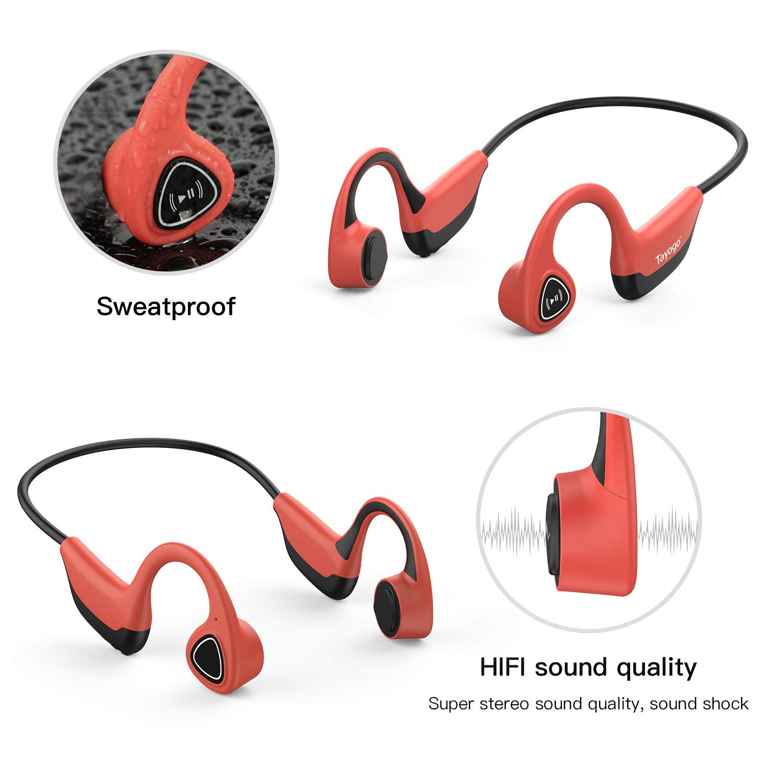Tayogo Bone Conduction Headphones with Microphone (Bluetooth 5.0) - waterpoof mp3 player;swimming headphone;bone conduction headphone;bone conduction bluetooth;tayogo